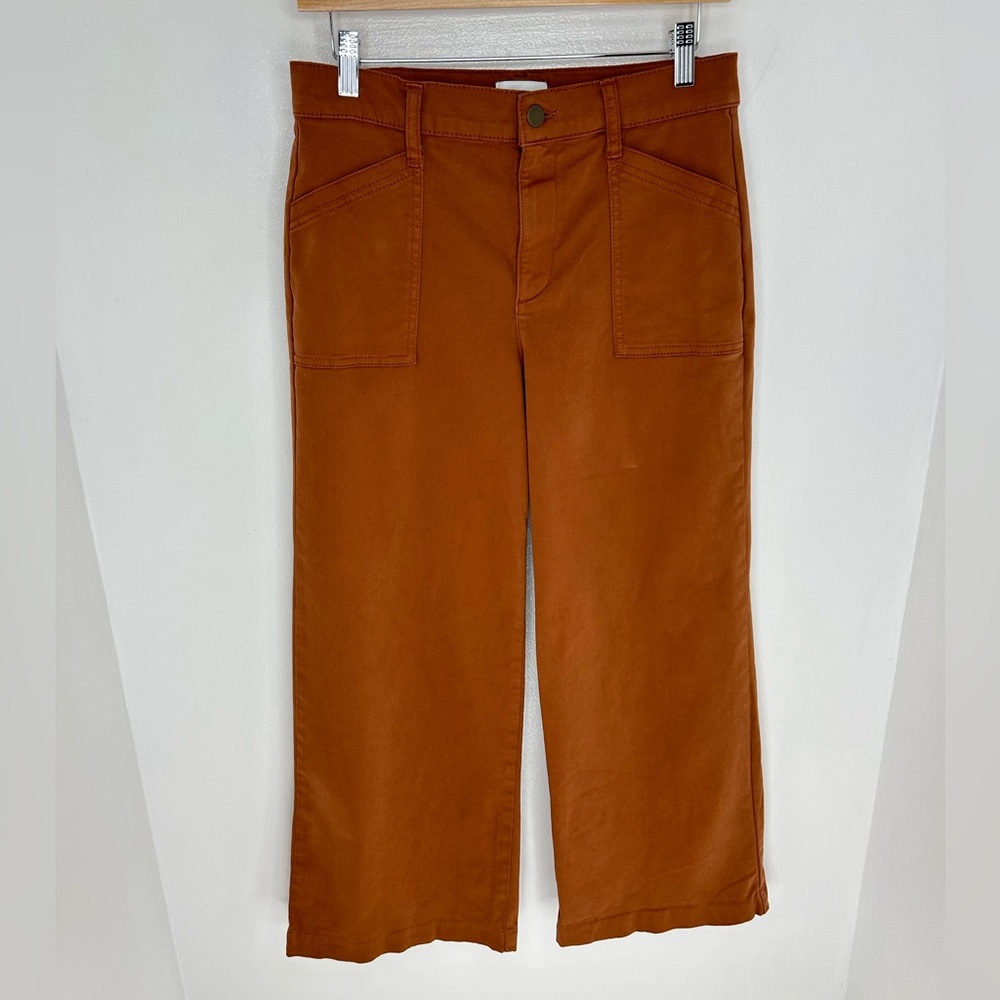 Evereve Pants Womens Size 28 Khaki Rust Crop Wide Leg Flared Stretch 30x26.5 - Picture 2 of 14